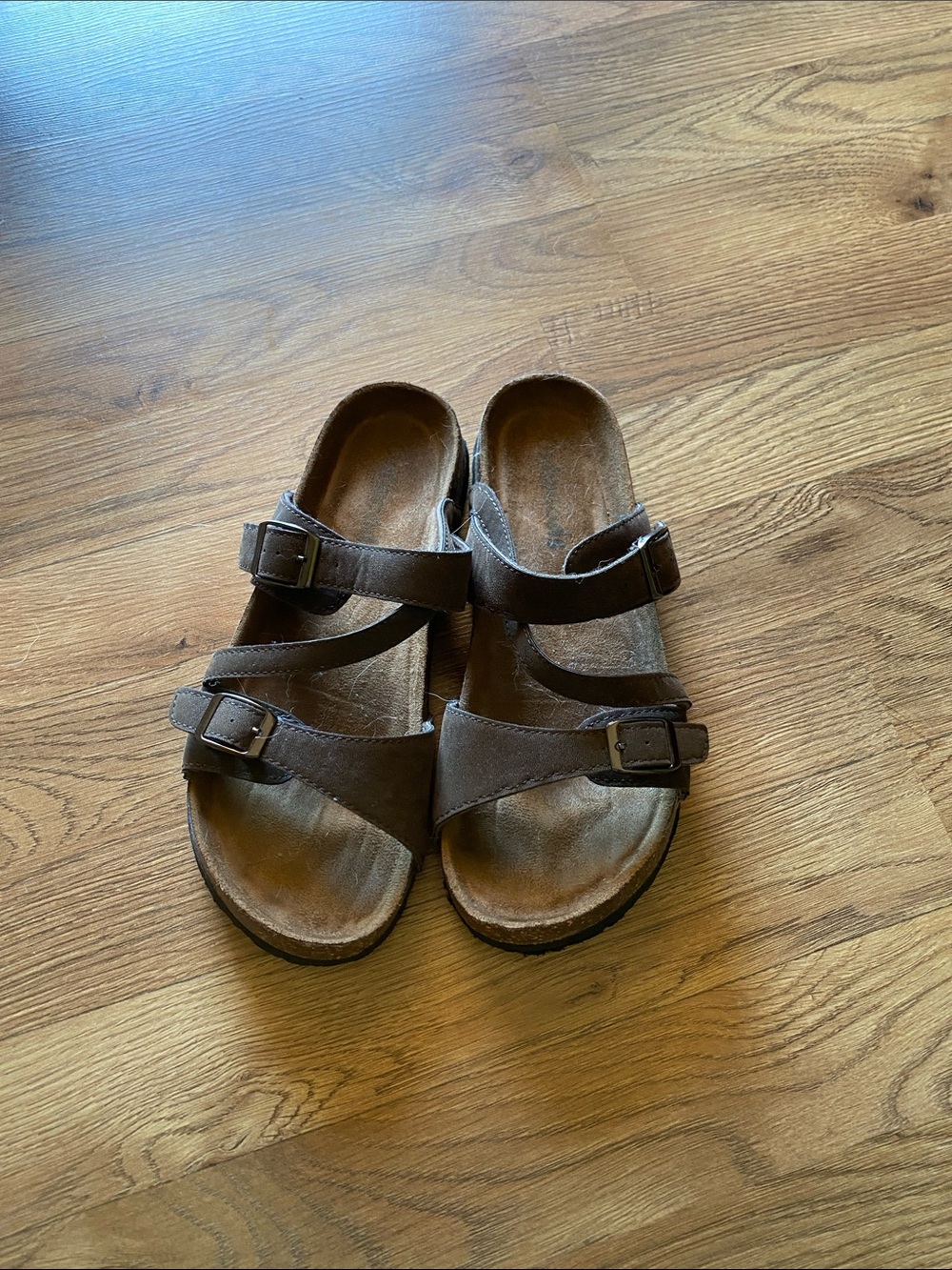 Brown Double-Strap Buckle Sandals